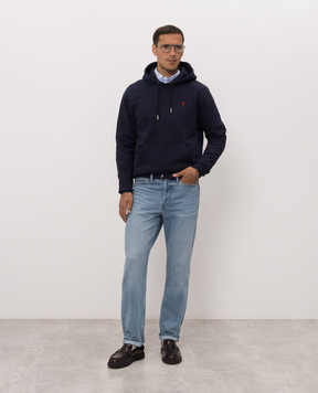Ami Paris Blue shirt with embroidery USH878CO0031m