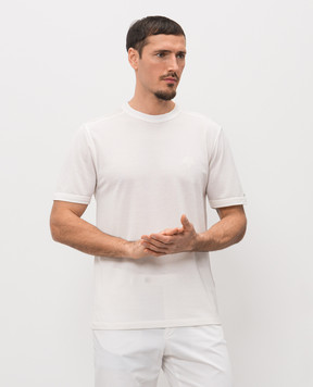 Stefano Ricci White silk T-shirt with logo embroidery MNH6105150DJ0011