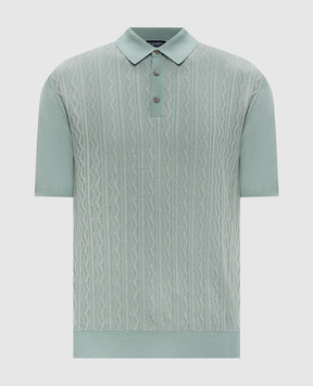 Stefano Ricci Green polo shirt with patterned silk K414014P13F26165
