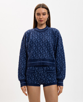 Palm Angels Blue sweater with wool pattern PWHE059R24KNI001