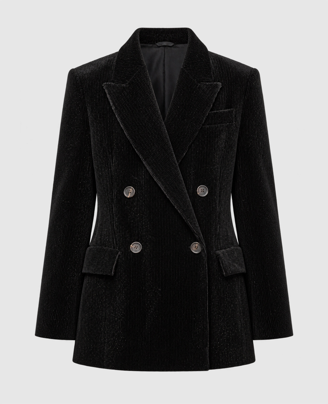 Veste en velours côtelé noir à double boutonnage avec lurex