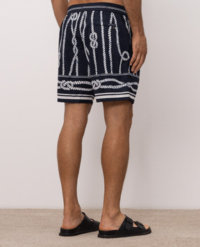 Dolce&Gabbana Navy blue swim shorts with branded print M4E45TFPSIW