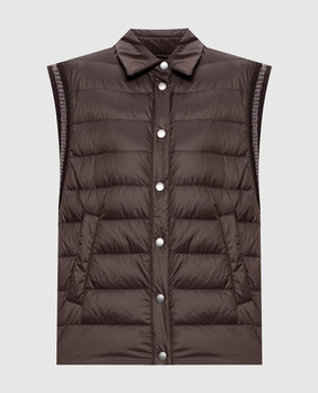 Peserico Brown down vest with monil chain A034622200N