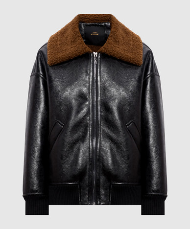 Black glossy sheepskin-effect jacket