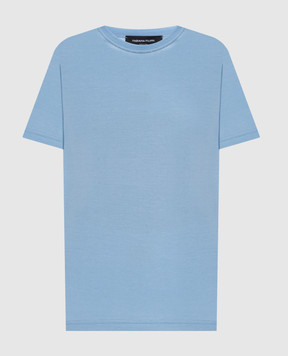 Fabiana Filippi Blue T-shirt with a monil chain JED266F133L796