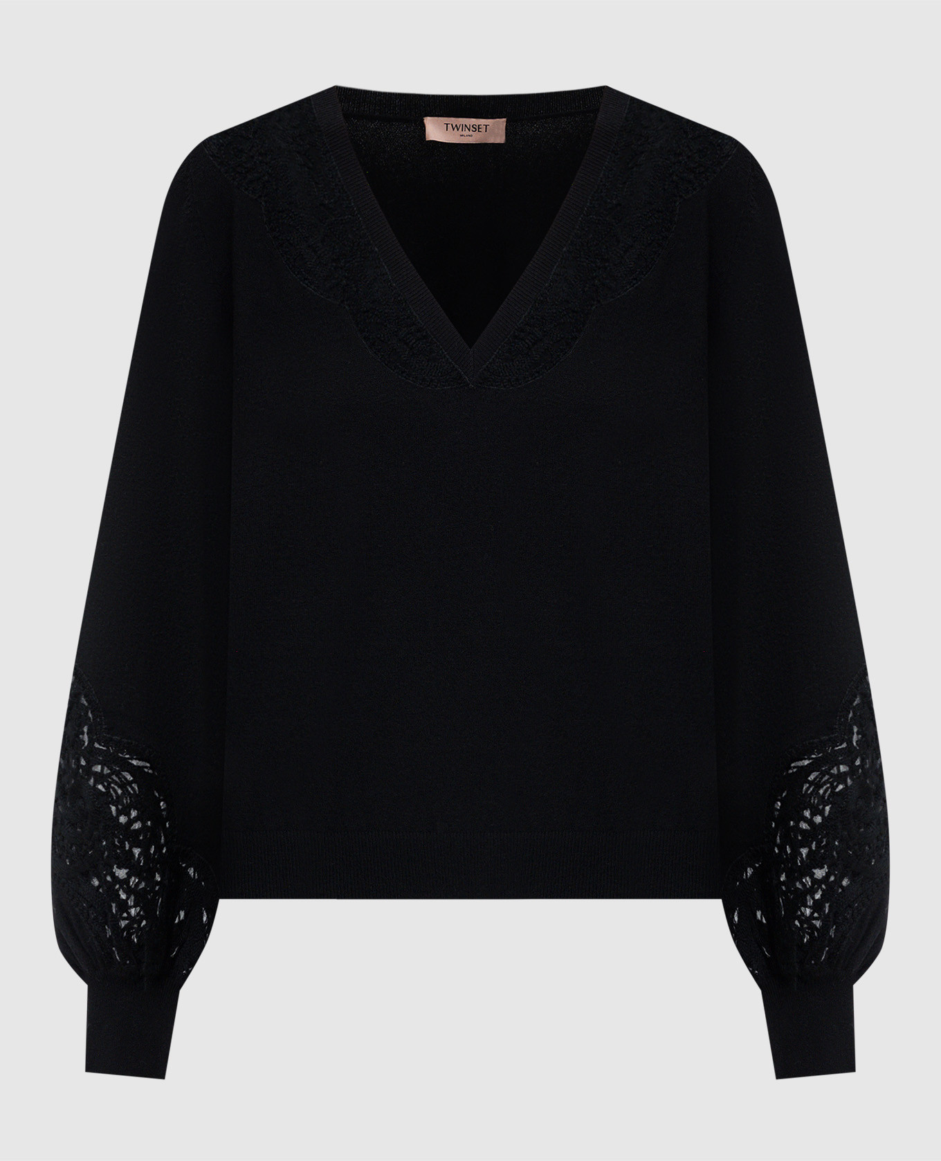

Black wool pullover with lace Twinset