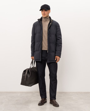 Enrico Mandelli Blue down jacket with deerskin 4T790B519V