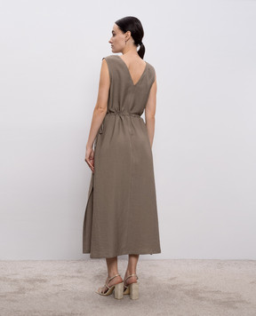 Peserico Brown linen dress with monil chain A0222405435