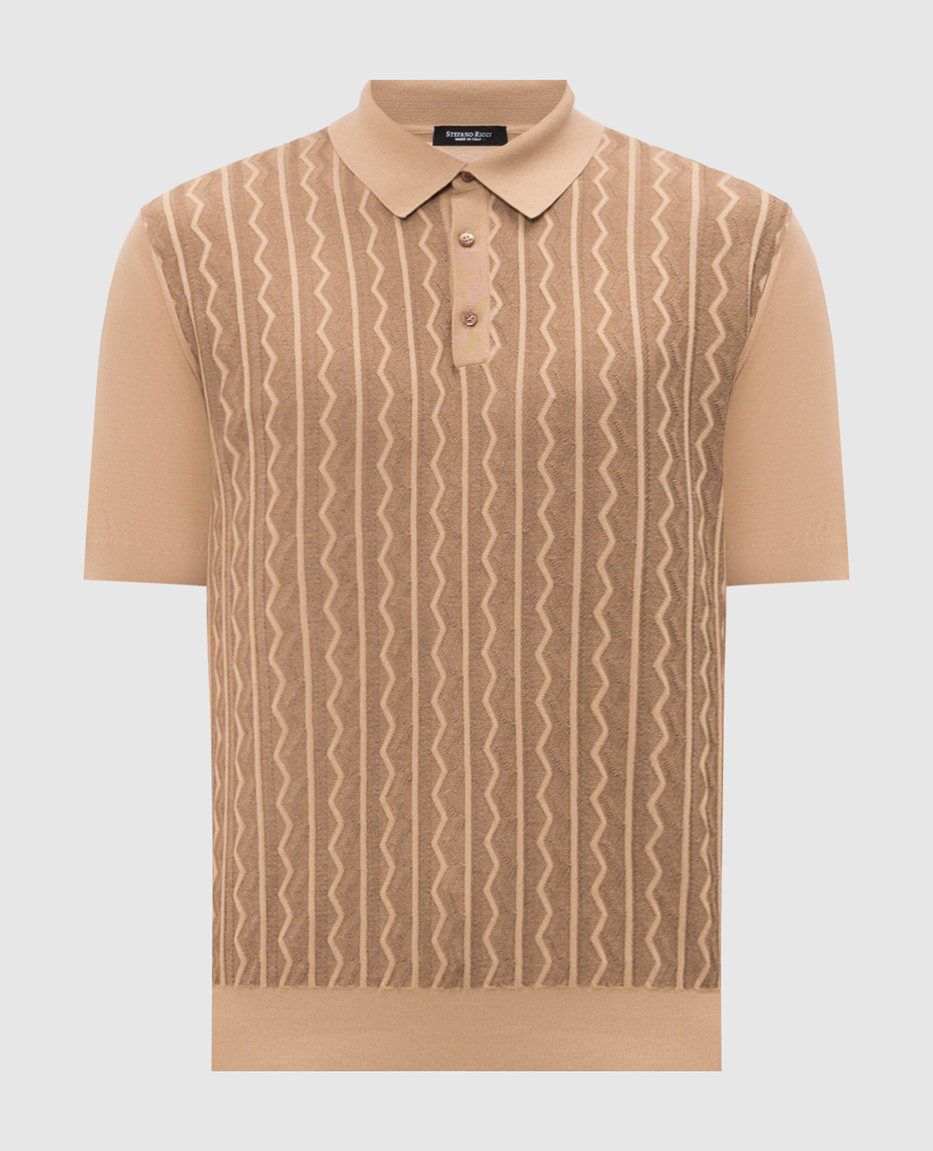 Brown polo shirt with woven pattern
