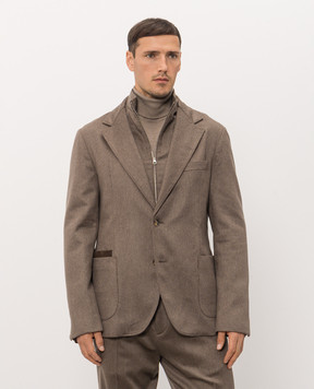 Brett Johnson Brown cashmere blazer with placket FW26B72ZE992CHE