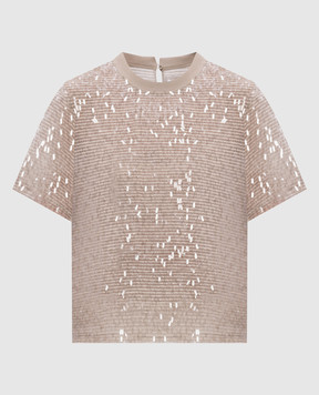 Brunello Cucinelli Beige silk top with sequins MF940HW300