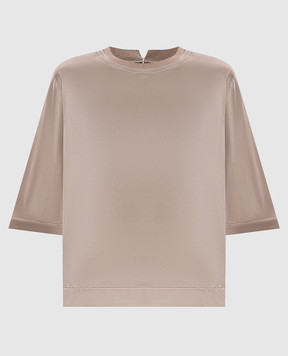 Peserico Brown silk blouse with monil chain A068712372E