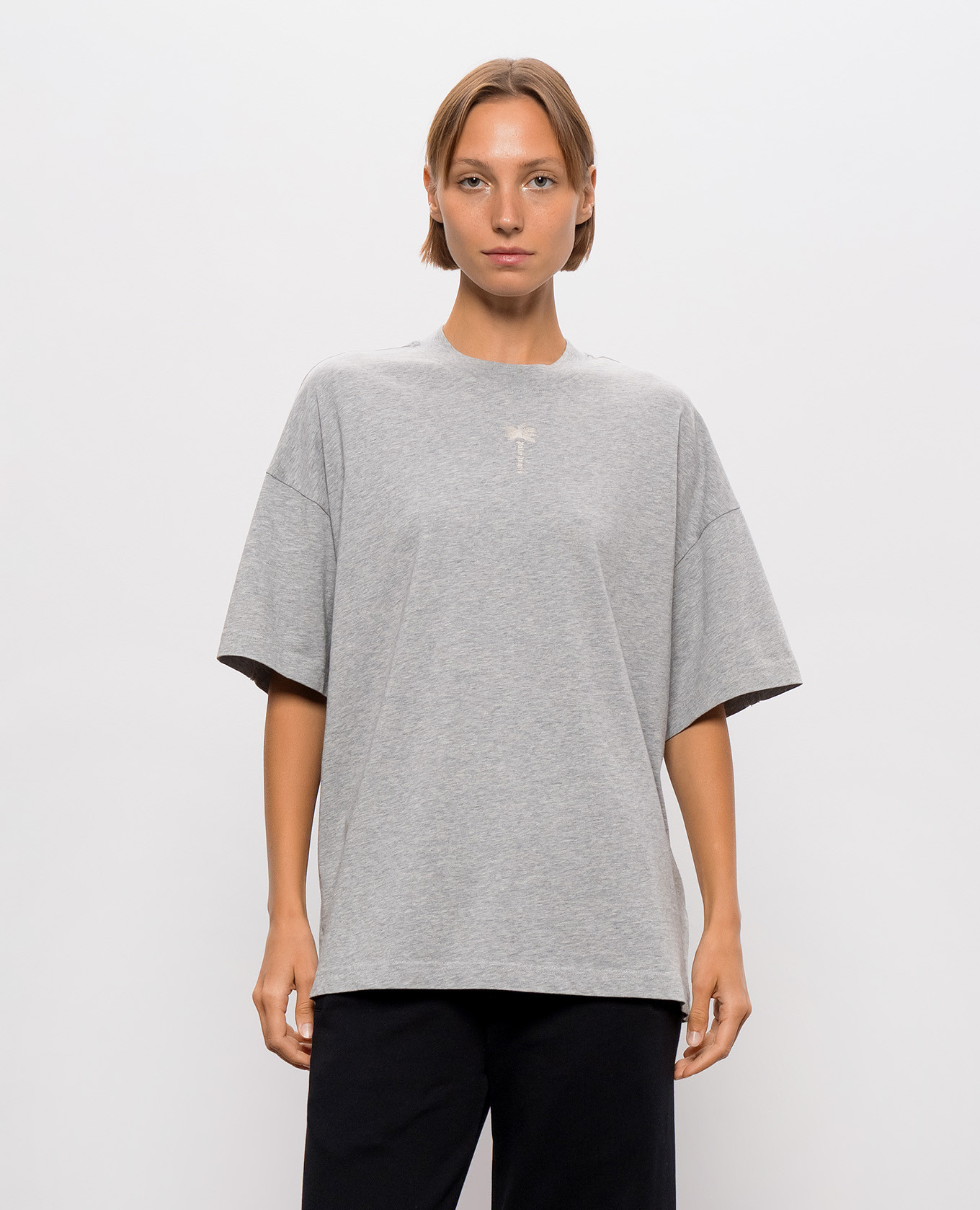 Grey melange T-shirt with embroidered logo Palm Angels 3