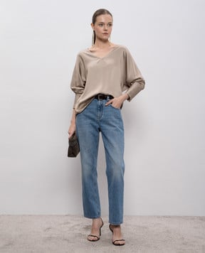 Brunello Cucinelli Beige silk blouse MB179DI702