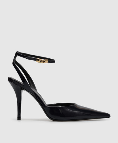 Navy blue patent leather slingbacks