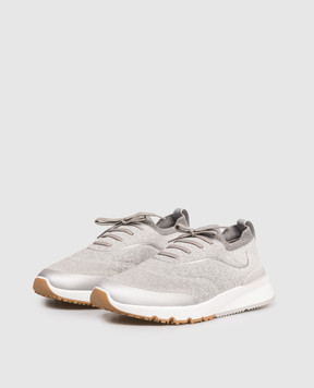 Brunello Cucinelli Grey sneakers with textured logo MZUEHRO342