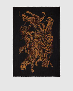 Saint Laurent Black leopard-print wool scarf 8362713Y200