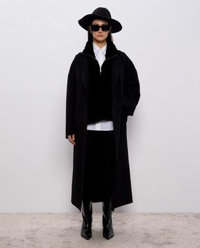 Babe Pay Pls Black wool and cashmere coat with a smell AMAYUGA