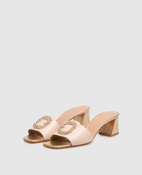 Santoni Beige leather mules with crystals and beads WHNA72041HA2TYKB