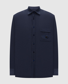 Stefano Ricci Blue shirt with embroidered emblem MC008411BN3028