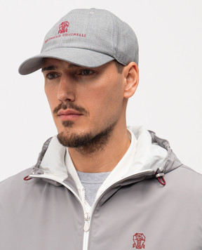 Brunello Cucinelli Grey wool cap with logo embroidery M032P9850
