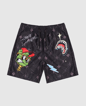 Sprayground Children's black swim shorts with branded print SPY1478BLK