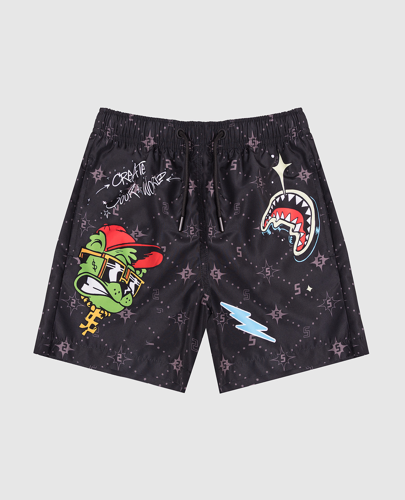 

Children's black swim shorts with branded print Sprayground
