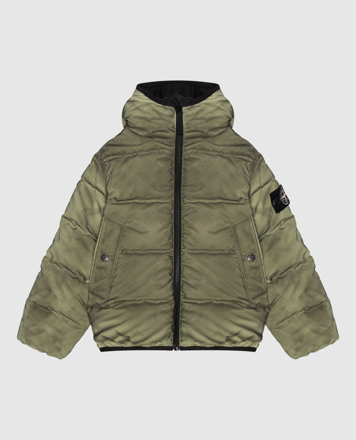 Children's khaki down jacket with vintage effect Stone Island