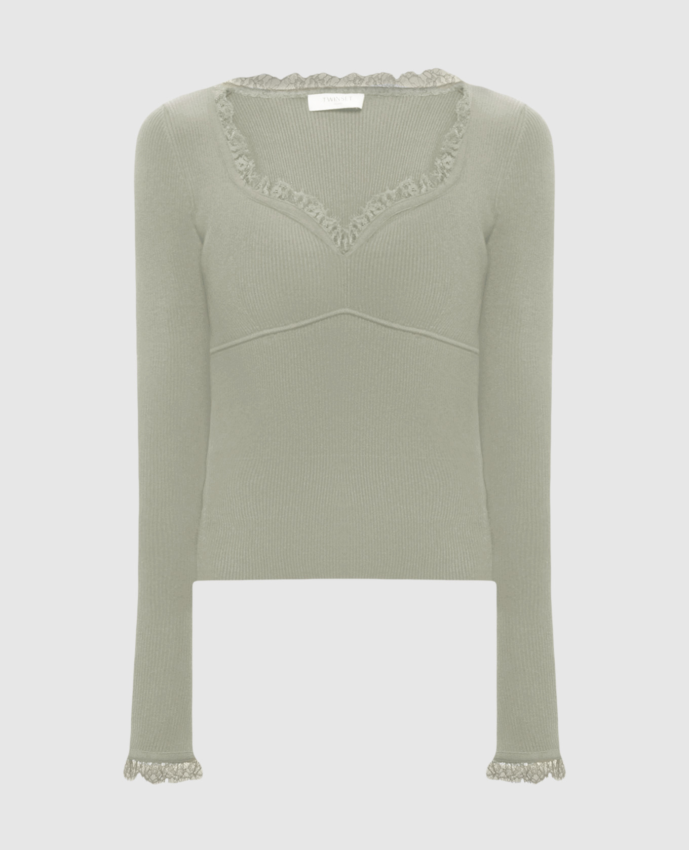 Green ribbed jumper with lace
