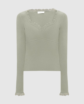 Twinset Green ribbed jumper with lace 262TP3390