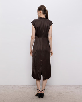 Peserico Brown midi dress with monil chain A02273B6638