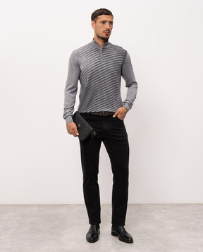 Stefano Ricci Grey striped wool, silk and cashmere jumper KE08023L01E26373