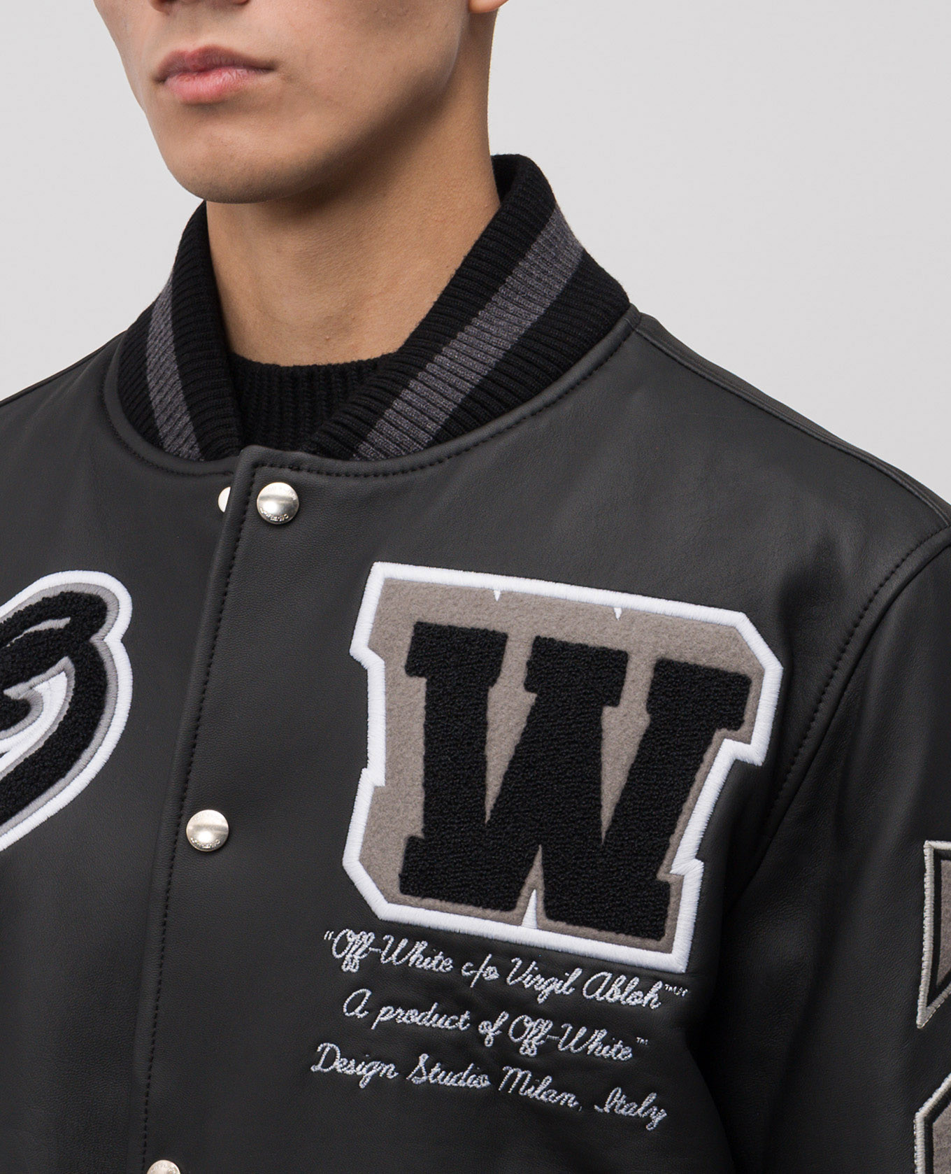 Black leather bomber jacket with logo Off-White 5