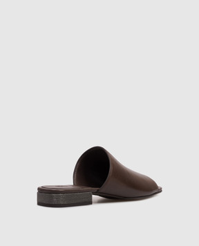 Brunello Cucinelli Brown leather mules with chain MZSLC3171