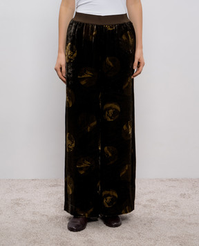 UMA WANG Khaki velvet pants with silk UW3011