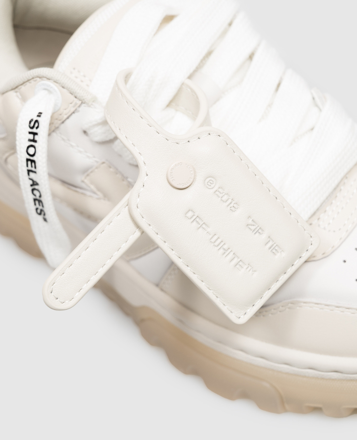 Out Of Office Chunky Varsity Beige Leather Sneakers Off-White 5