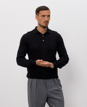 Brunello Cucinelli Black cotton polo shirt with woven pattern M29202425