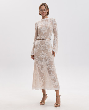 Twinset Beige midi dress with alpaca wool pattern 262TP3344
