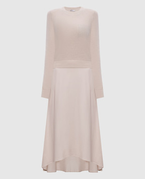 Peserico Beige midi dress with wool, silk and cashmere S82085F129B018