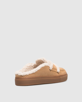 Inuikii Beige suede mules with fur trim 10040170011