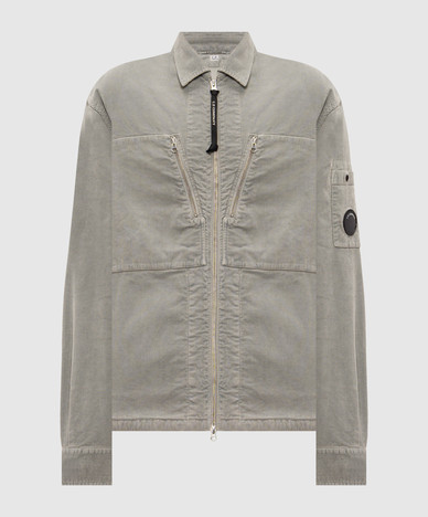 Graue Cordhemdjacke mit Logoaufnäher