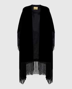 Momoni Fos black velour poncho with fringe MOCO03325MO