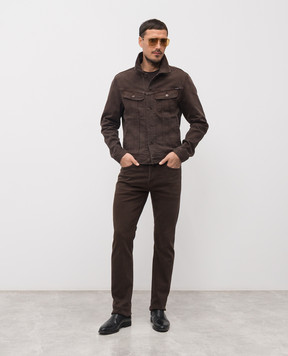 Tom Ford Brown denim jacket with logo patch DJI001DMC105