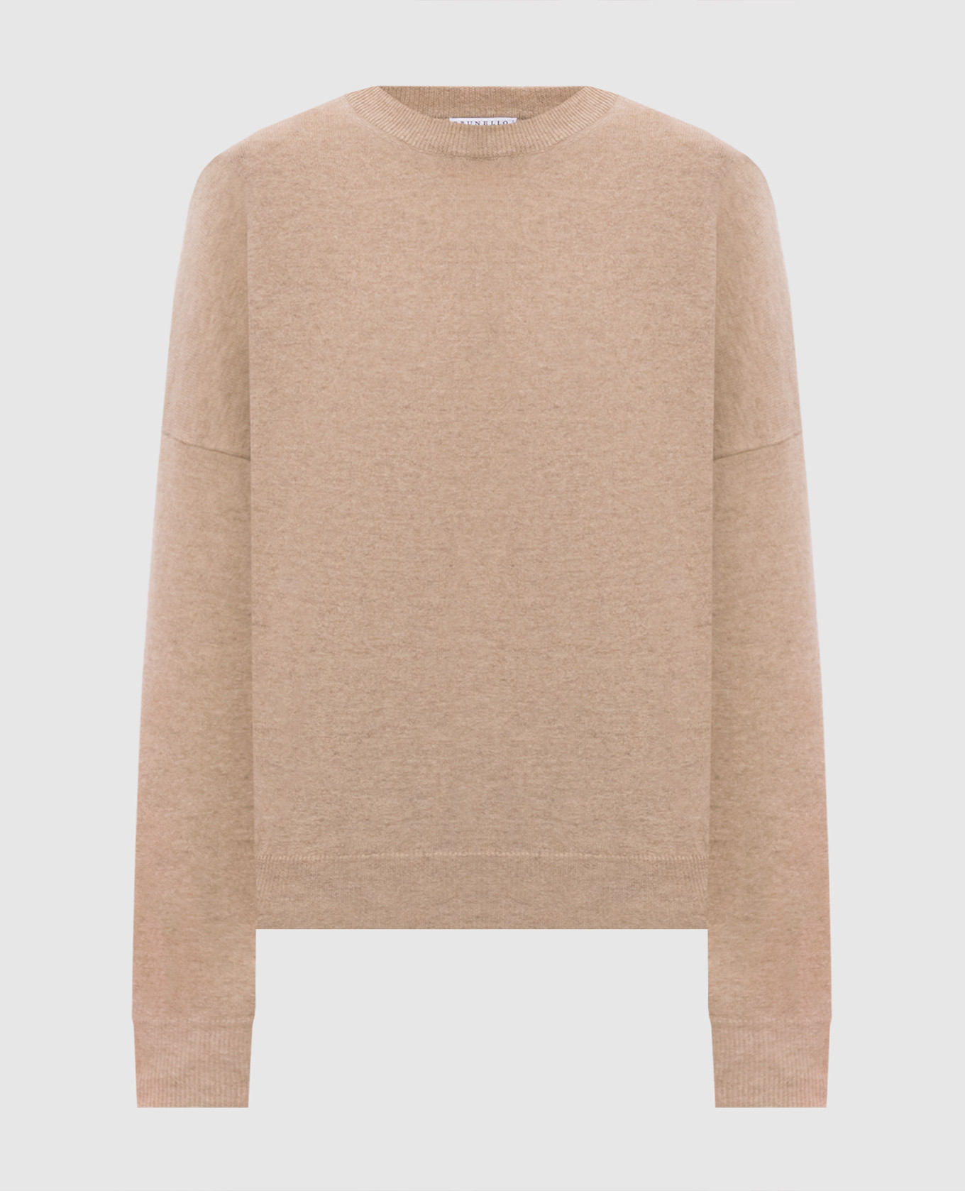 Beige cashmere sweater with monil chain