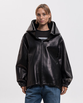 Balenciaga Black leather jacket with hood A002FSTUS11
