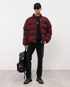 Off-White Burgundy checked down jacket with logo OMED065F25FAB001