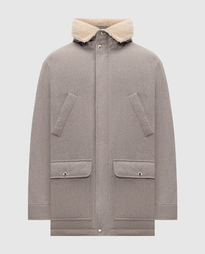 Brunello Cucinelli Gray wool down jacket with fur MM4701629