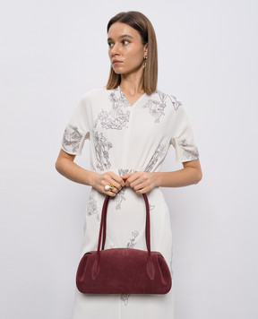 YUZEFI Burgundy suede baguette bag OYSTER with logo OYSTERSHOULDERBAG