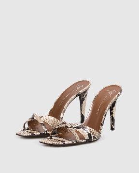 Giuseppe Zanotti Brivido beige leather mules with reptile leather embossing E600070