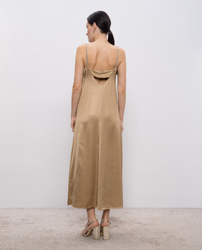 Peserico Brown midi dress with monil chain A0205906638